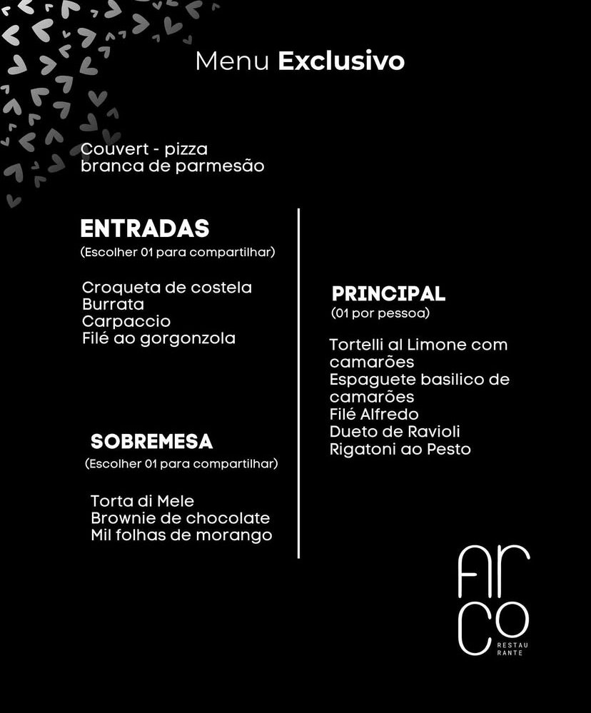 Menu dia dos namorado Arco 673, em Maceió
