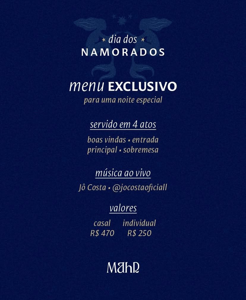 Menu dia dos namorados Mahr em Maceió