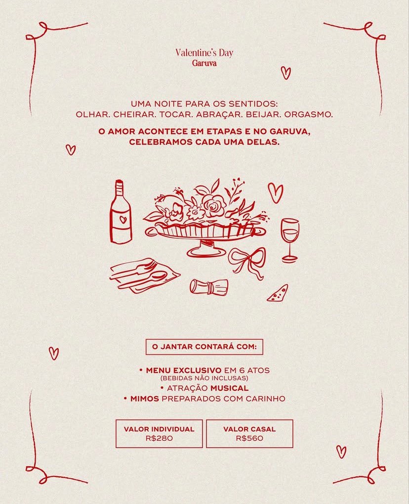Menu dia dos namorados Garuva, em Maceió
